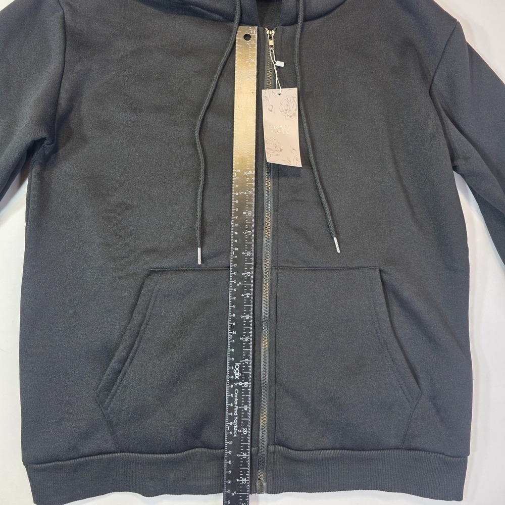 NEW W/TAG Emery Rose Black Zip Up Hoodie Fleece Lined Sweatshirt Medium - Picture 5 of 13